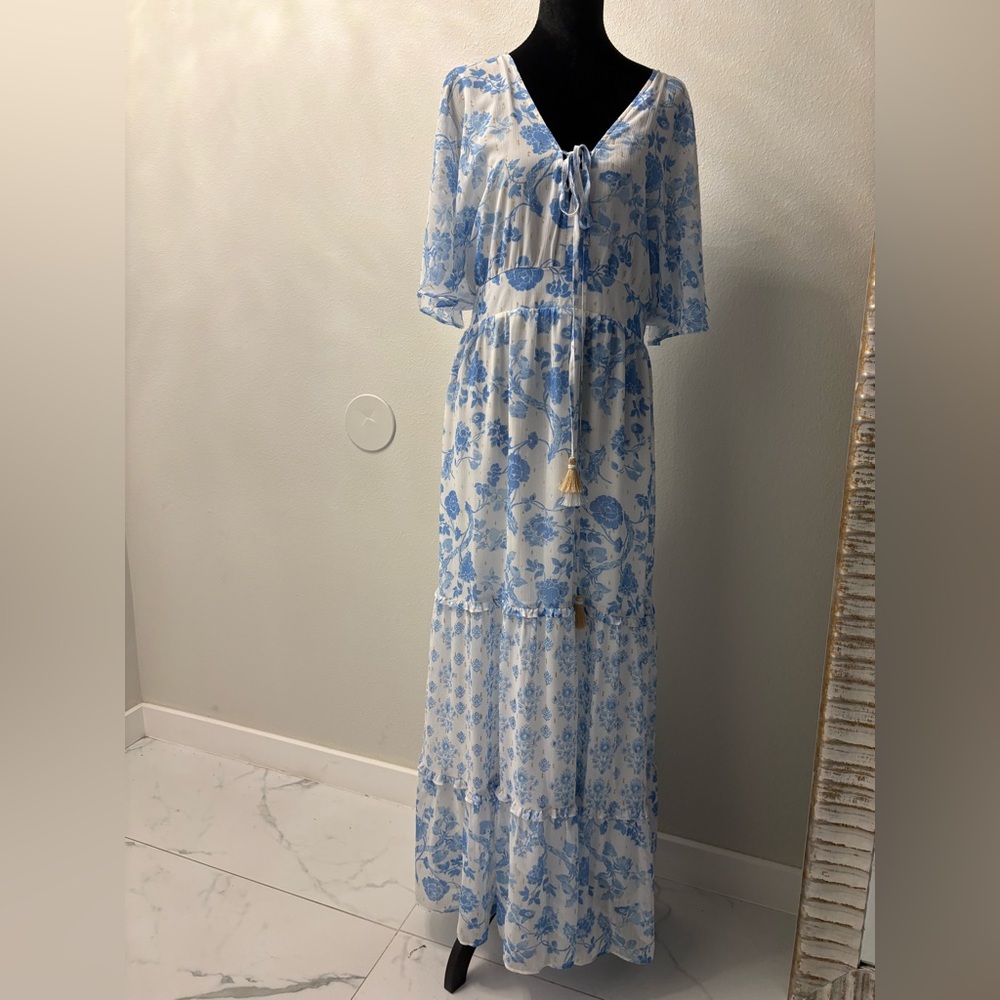 House of Harlow 1960 Blue and White Floral Maxi Dress